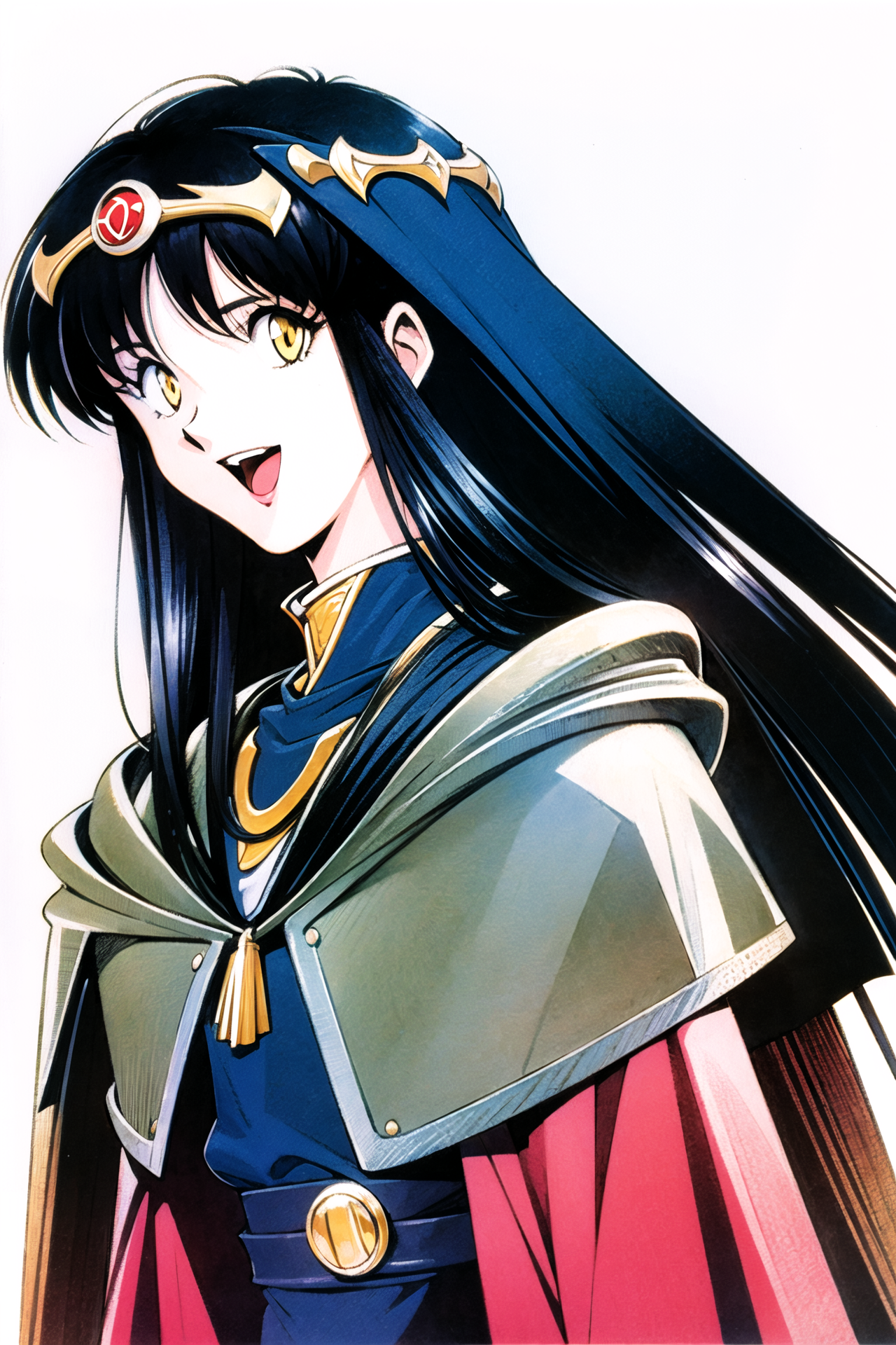 05386-666967163-1girl, solo, black hair, long hair, smile, yellow eyes, open mouth, _d, cape, circlet, upper body, 1990s (style), white backgrou.png